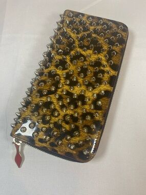 Christian Louboutin Black & Gold Patent Leather Studded Wallet/Clutch